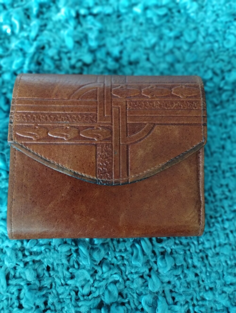 Vintage Haiti Top Grain Cowhide Leather Wallet Brown Embossed Snap Coin Pocket